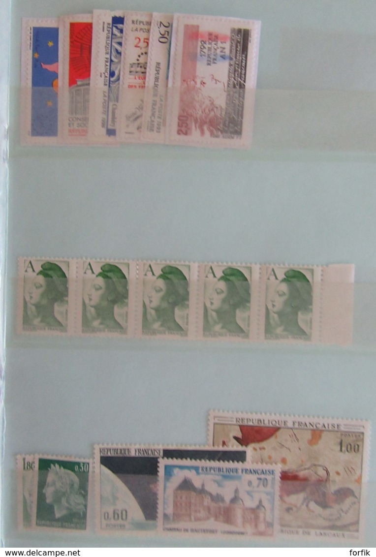 France - Stock de timbres modernes neufs pour affranchissement dont blocs et 1 carnet - Faciale 407,03F soit 62,05 €