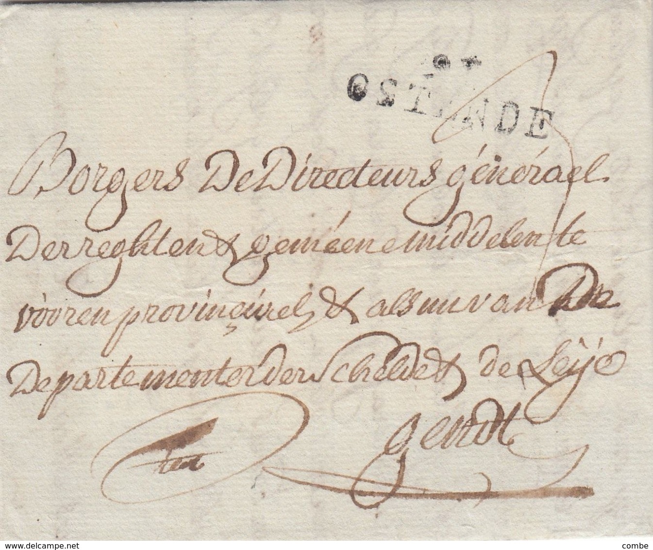 TERRITOIRE CONQUIS. LA LYS. 91 / OSTENDE. 30 BRUMAIRE AN 5 POUR CHELIES DE SEYE. TAXE 3. TEXTE EN NEERLANDAIS - 1801-1848: Precursors XIX