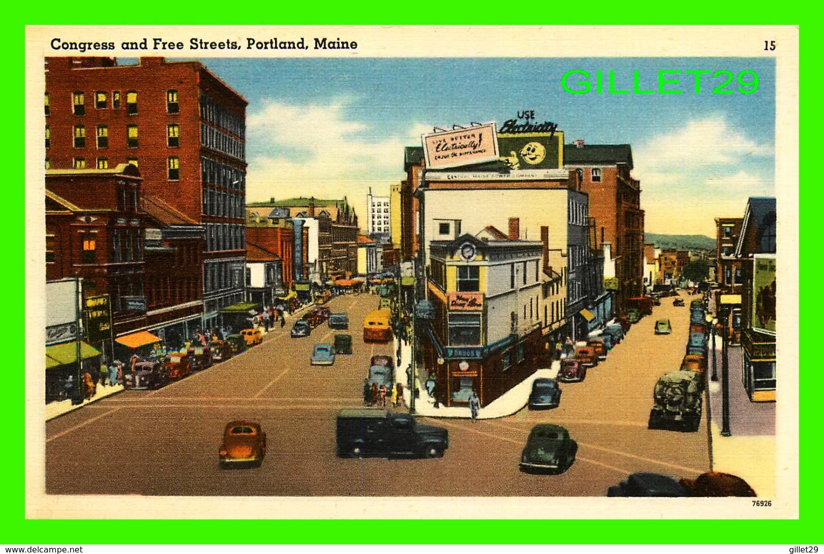 PORTLAND, ME - CONGRESS AND FREE STREETS - ANIMATED WITH OLD CARS - PUB BY DAVID F. DREW -  TICHNOR QUALITY VIEWS - - Portland