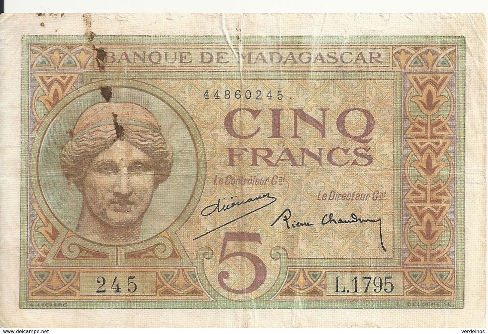 MADAGASCAR 5 FRANCS ND VG+ P 35 - Madagascar