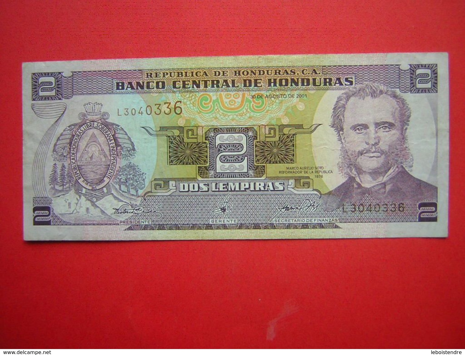 1 BILLET  BANCO CENTRAL DE HONDURAS 2 DOS LEMPIRA   30 DE AGOSTO DE 2001 - Honduras