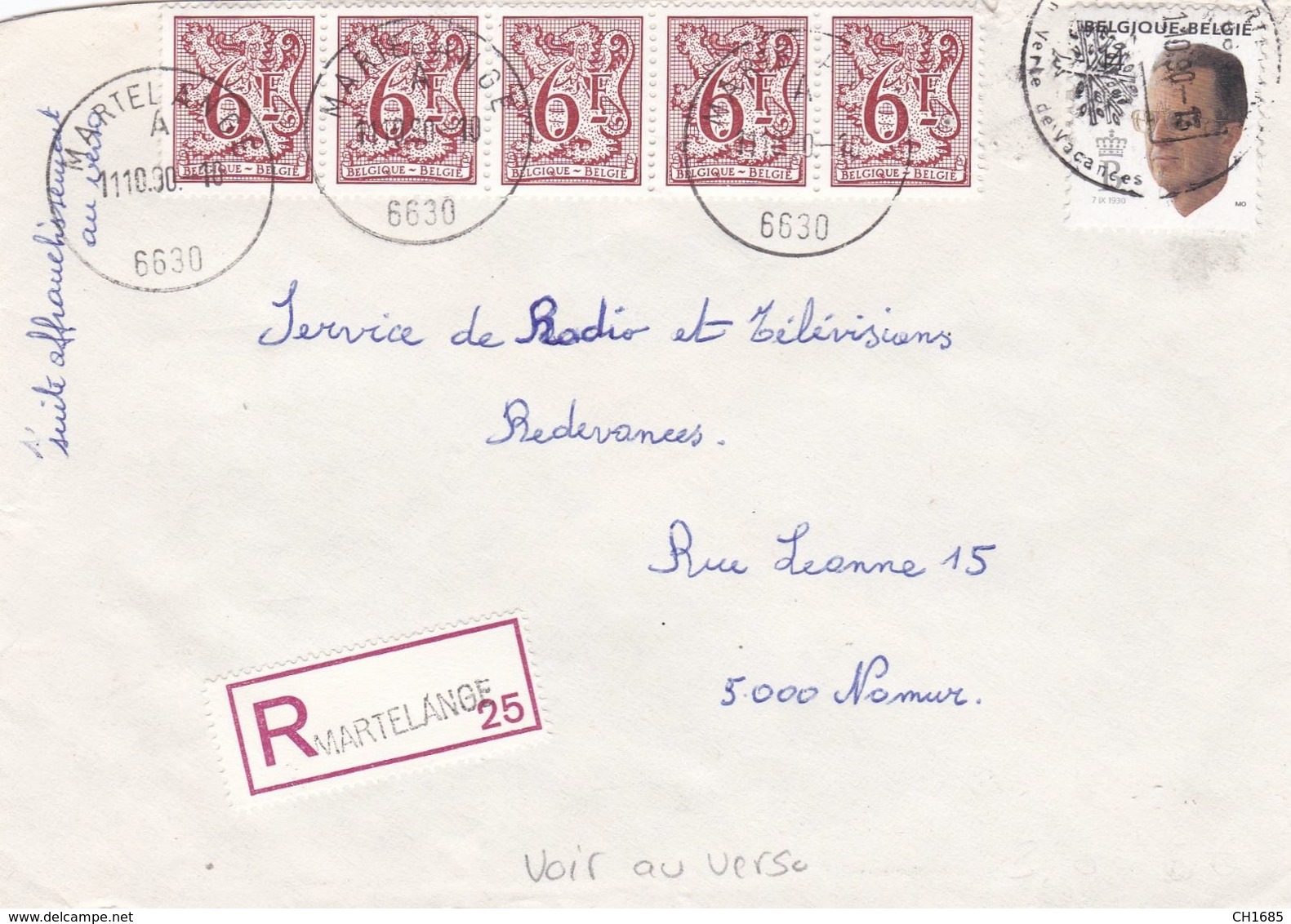 BELGIQUE :  Lion 6f  X 6 Et Baudouin Sur Lettre . Lion 6f X 10 Au Verso - 1977-1985 Figuras De Leones