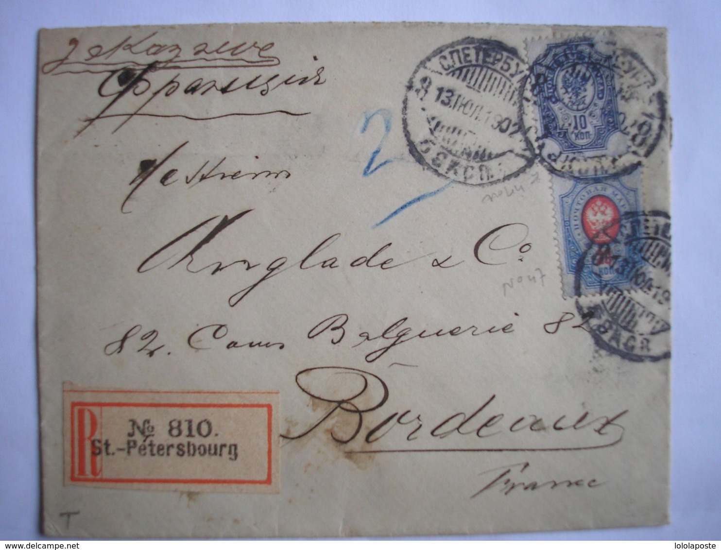 RUSSIE - SUPERBE Enveloppe Recommandée De 1902 De St Pétersbourg Pour Bordeaux - 2 Photos - Maschinenstempel (EMA)