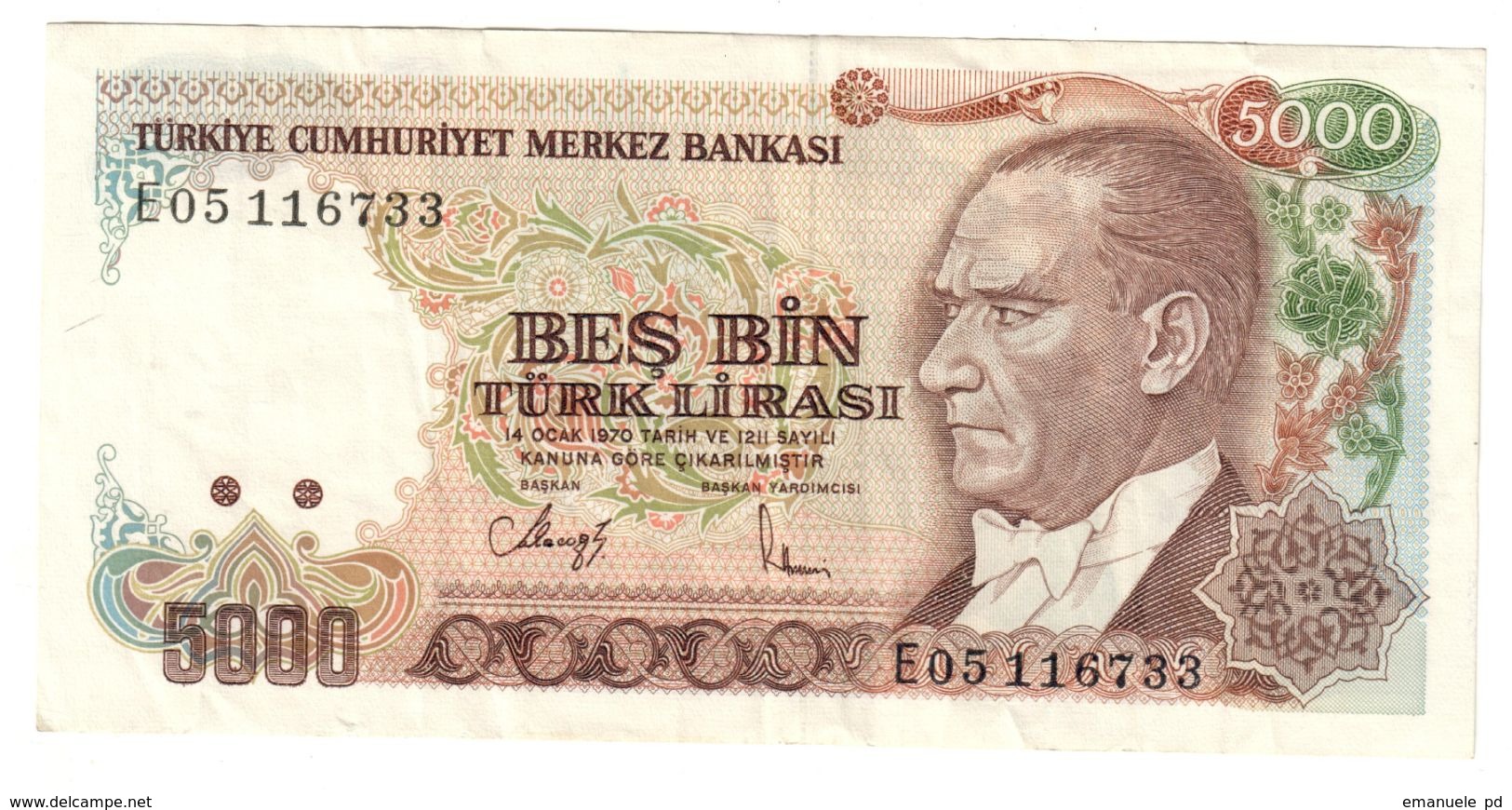 Turkey 5000 Lirasi 1970/1983 Prefix E - Turchia