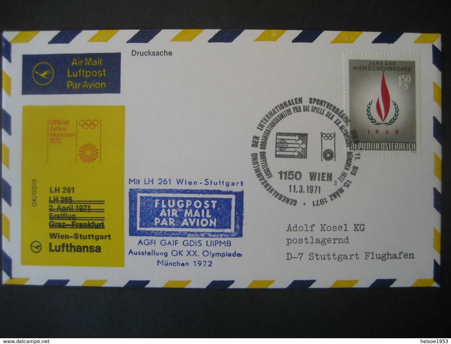 Österreich 1971- Flugpost Mit Lufthansa 261 Wien - Stuttgart - Altri & Non Classificati