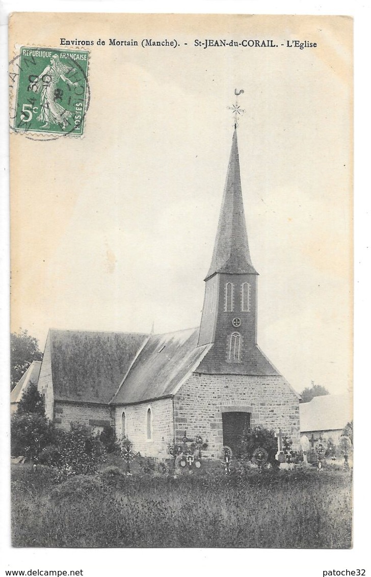 Cpa...environs De Mortain..(manche)...St-Jean-du-Corail...l'église...(cimetière)...1909... - Autres & Non Classés