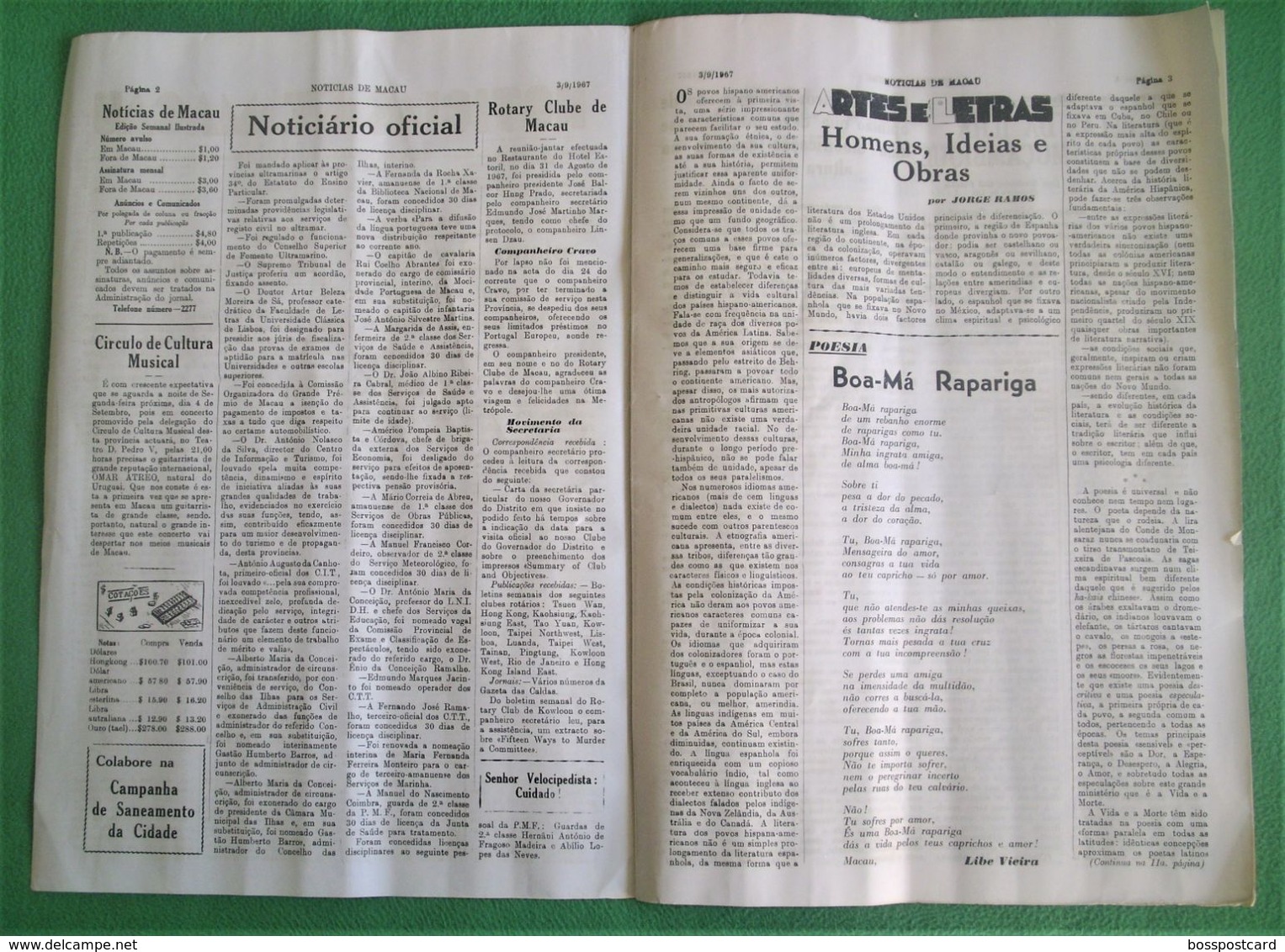 Macau - Jornal Notícias De Macau Nº 696, 3 De Setembro De 1967 - Imprensa - Macao -Portugal  China - Informaciones Generales