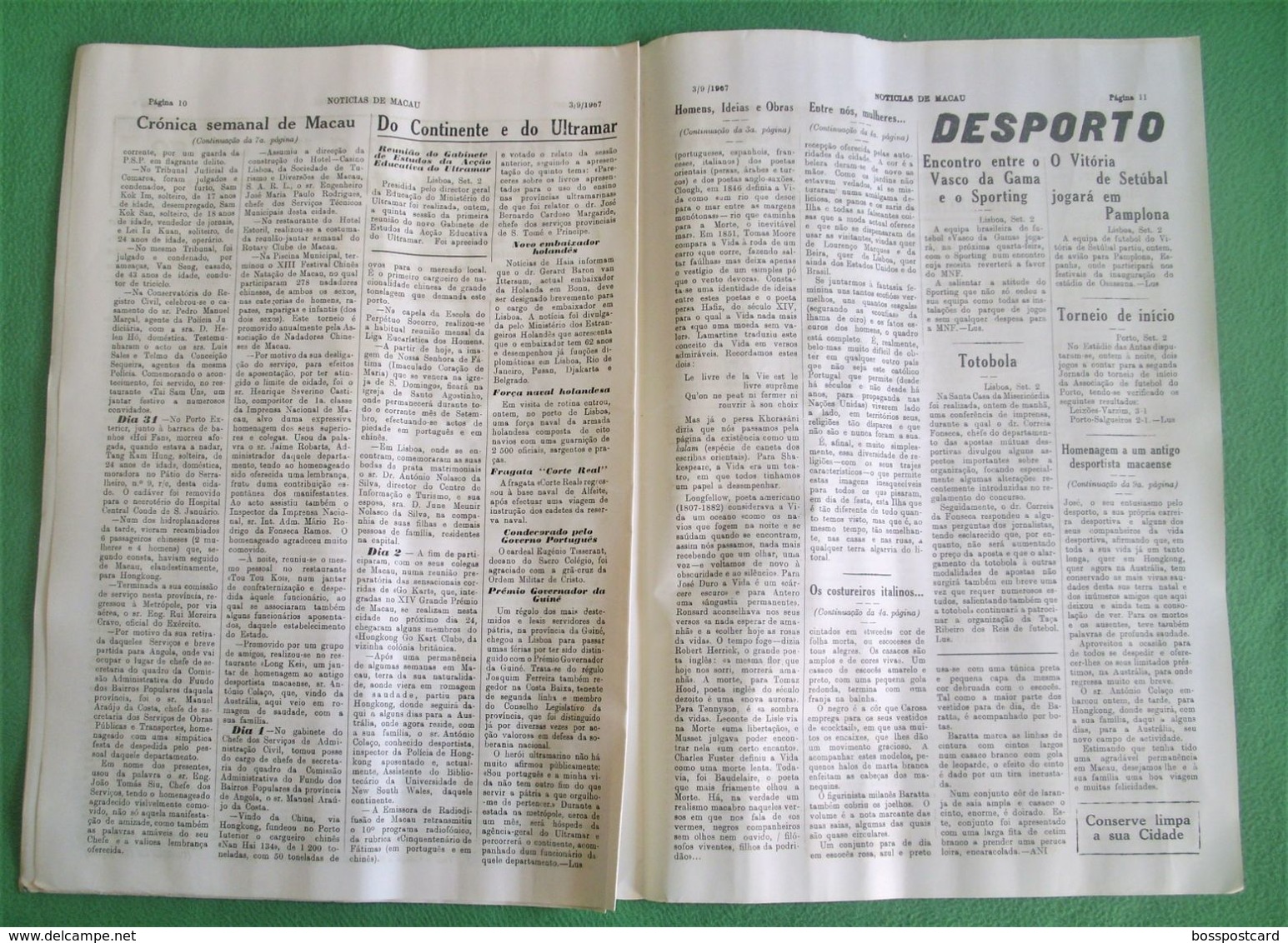 Macau - Jornal Notícias de Macau Nº 696, 3 de Setembro de 1967 - Imprensa - Macao -Portugal  China