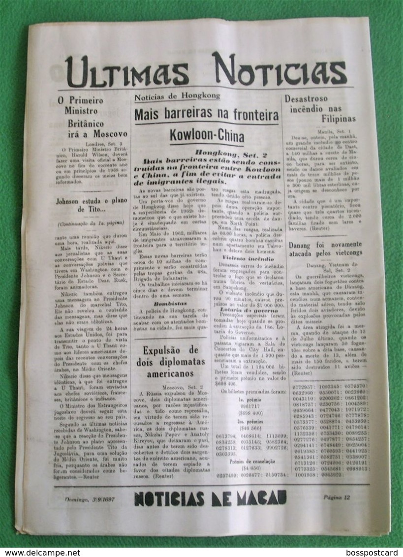 Macau - Jornal Notícias de Macau Nº 696, 3 de Setembro de 1967 - Imprensa - Macao -Portugal  China