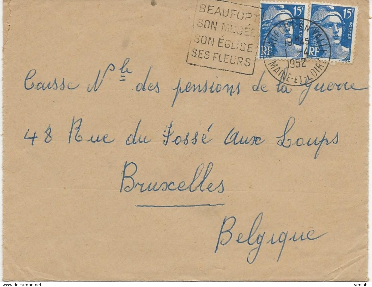 LETTRE OBLITERATION DAGUIN -BEAUFORT EN VALLEE-MAINE ET LOIRE -SON MUSEE-SON EGLISE -SES FLEURS -1952 - Mechanical Postmarks (Other)