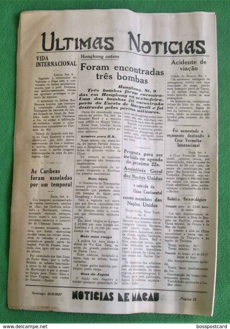 Macau - Jornal Notícias de Macau Nº 697, 10 de Setembro de 1967 - Imprensa - Macao  Portugal - China
