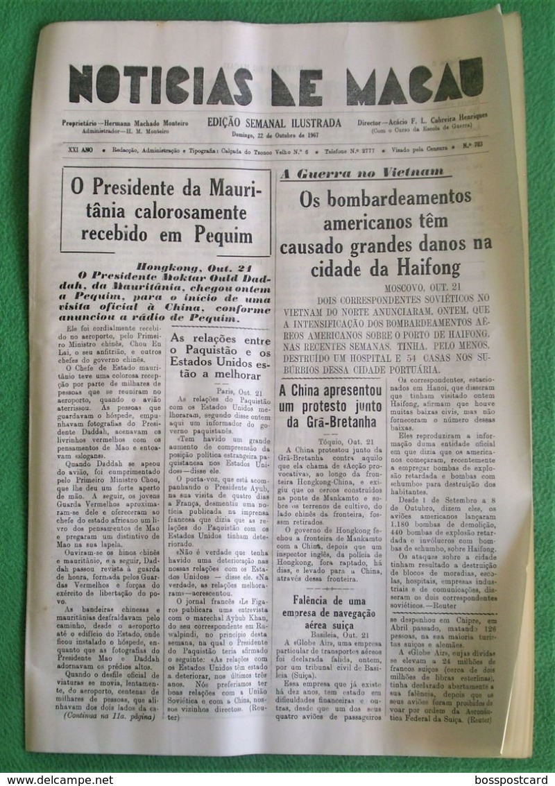 Macau - Jornal Notícias De Macau Nº 703, 22 De Outubro De 1967 - Imprensa - Macao - Portugal China - Informations Générales