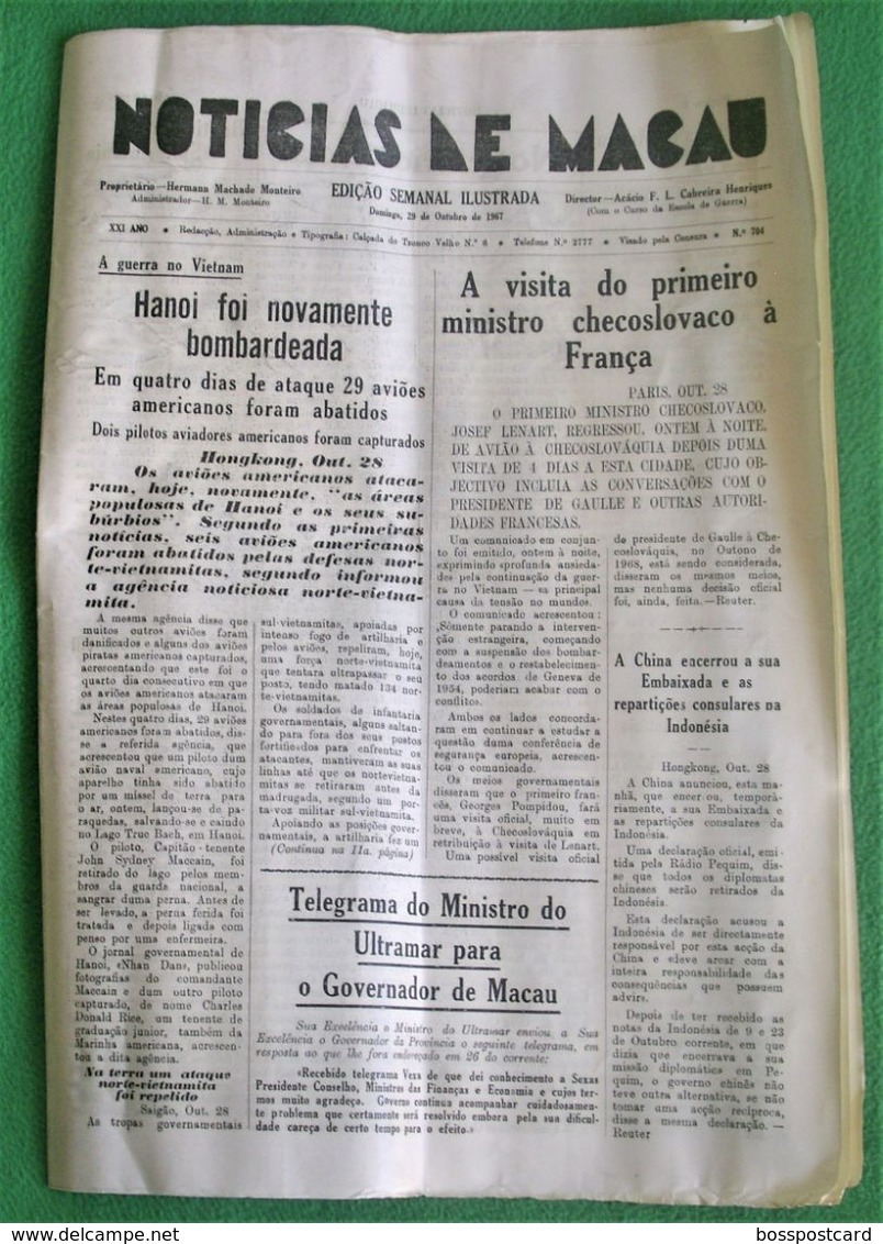 Macau - Jornal Notícias De Macau Nº 704, 29 De Outubro De 1967 - Imprensa - Macao - Portugal China - Informations Générales