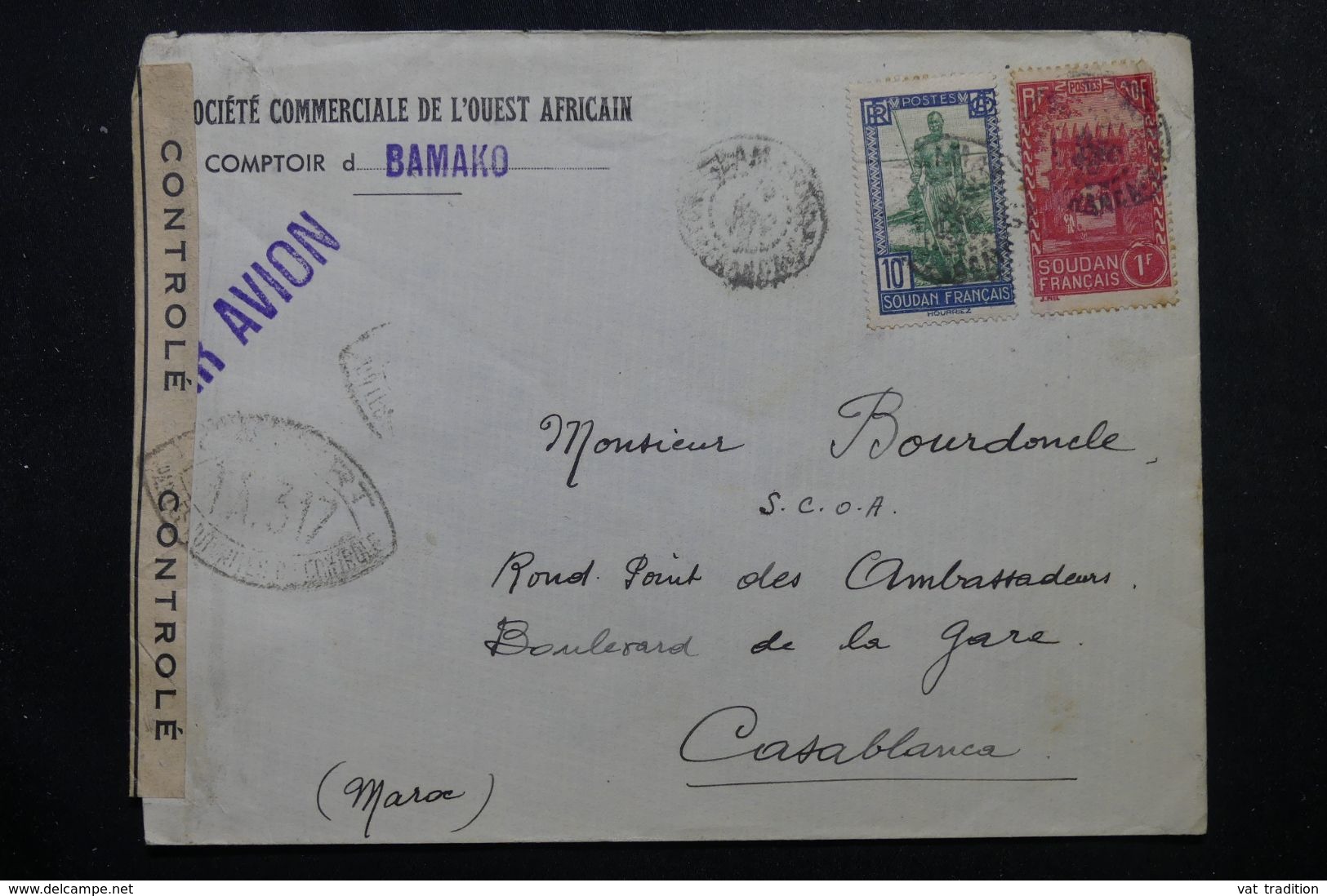 SOUDAN - Enveloppe Commerciale De Bamako Par Avion Pour Casablanca Avec Contrôle , Affranchissement Plaisant - L 63082 - Storia Postale