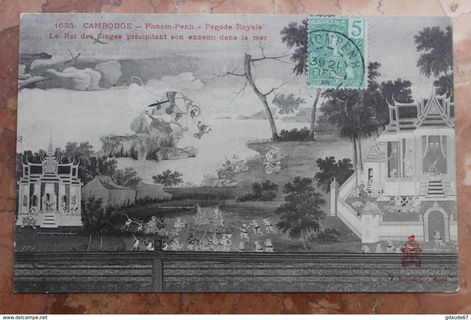 PHNOM-PENH (CAMBODGE) - 1635. PAGODE ROYALE - LE ROI DES SINGES PRECIPITANT SON ENNEMI DANS LA MER - Cambodge
