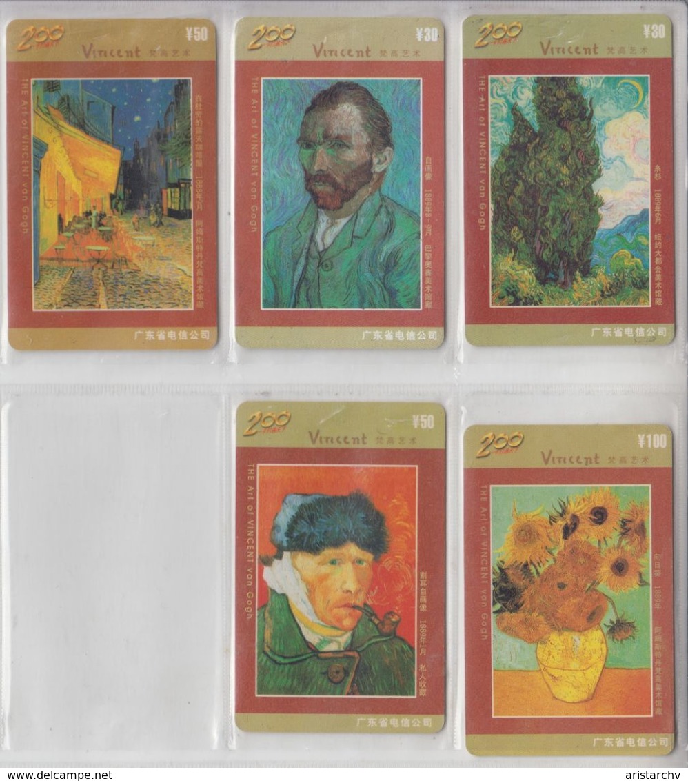 CHINA 2003 ART VINCENT VAN GOGH SET OF 5 PHONE CARDS - Malerei