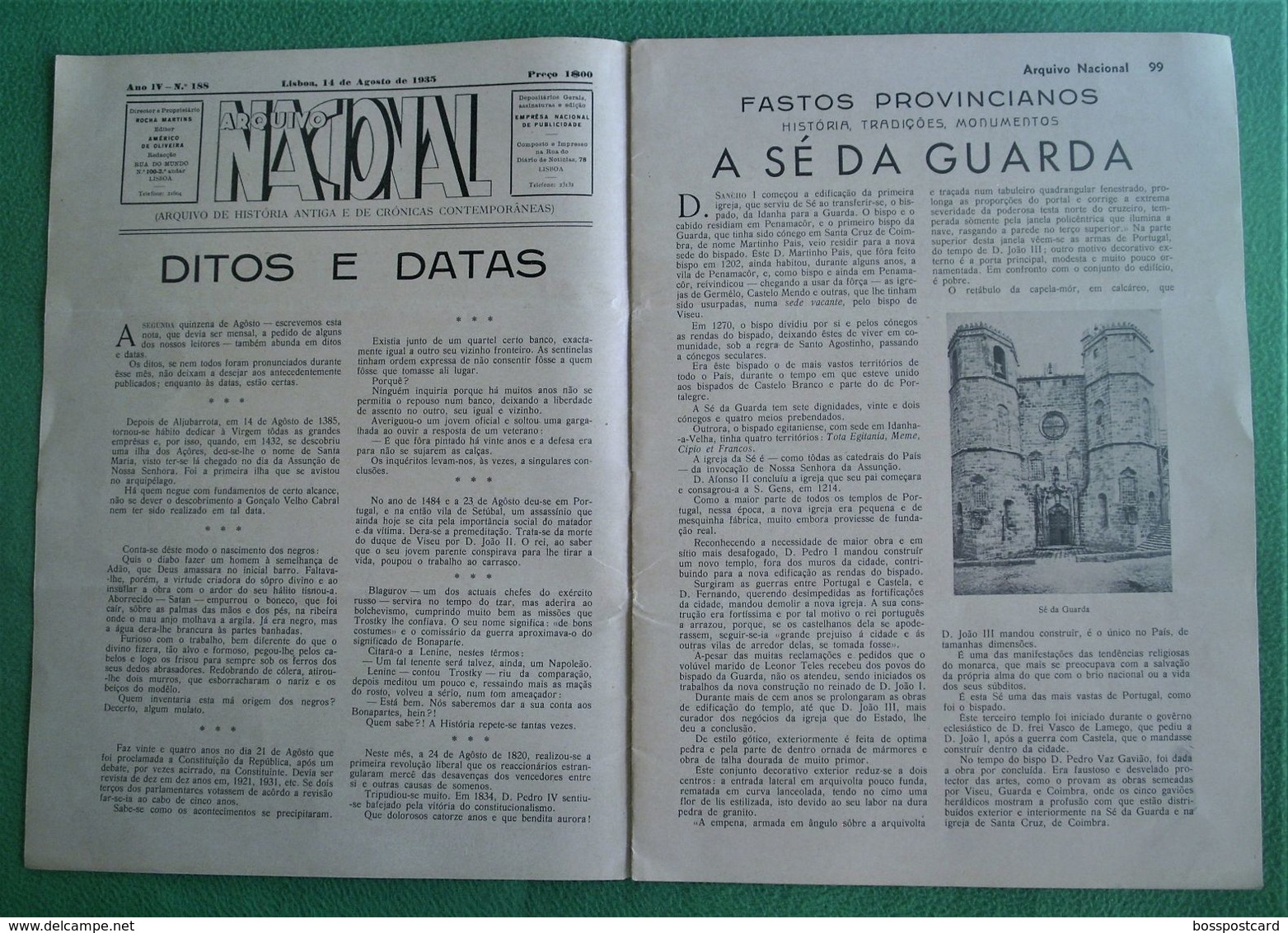 Aljubarrota - Arquivo Nacional Nº 188 De 14 De Agosto De 1935. Guarda. Viana Do Castelo. Porto. Angola. Alcobaça. Leiria - Geographie & Geschichte