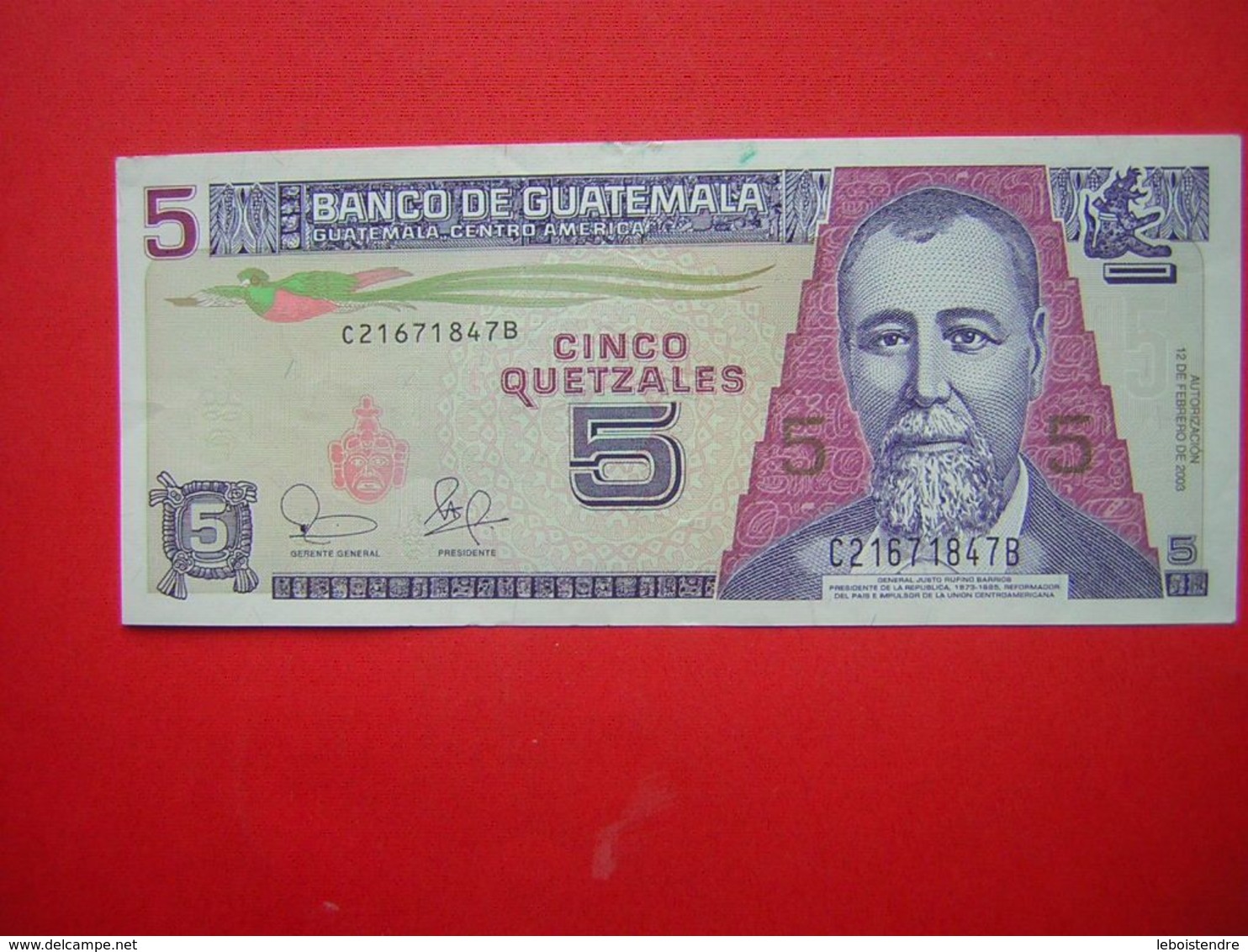 1 BILLET  BANCO DE GUATEMALA 5 CINCO QUETZALES   2003 - Guatemala