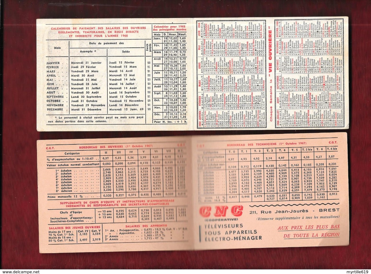 CGT - Arsenal De Brest - Petit Calendrier De Poche 1968 - Dessin De François Perhirin - - Petit Format : 1961-70