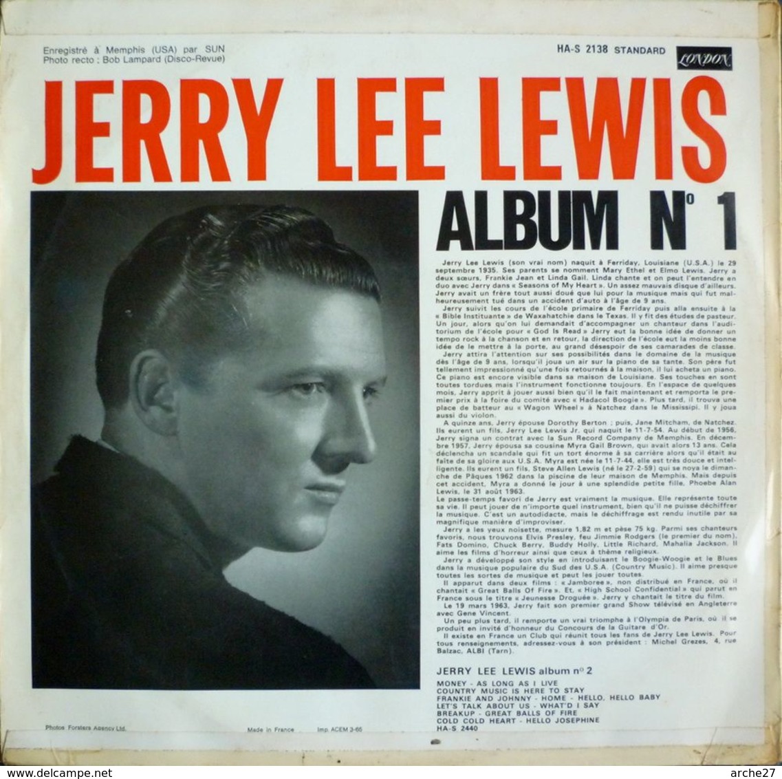 JERRY LEE LEWIS - LP - 33T - Disque Vinyle - Album N°1 - HA.S 2138 - Rock
