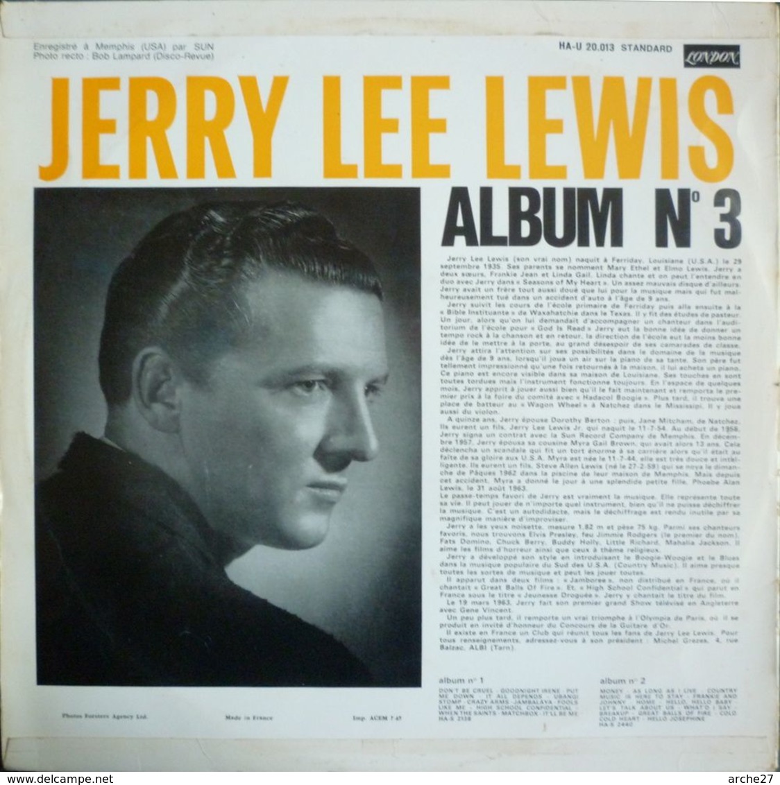 JERRY LEE LEWIS - LP - 33T - Disque Vinyle - Album N°3 - HA U 20013 - Rock