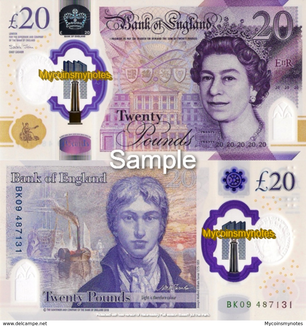 ENGLAND, Set Of £10&20, 2020, P-NEW, POLYMER, New Signature, Q. Elizabeth II, UNC - Otros & Sin Clasificación