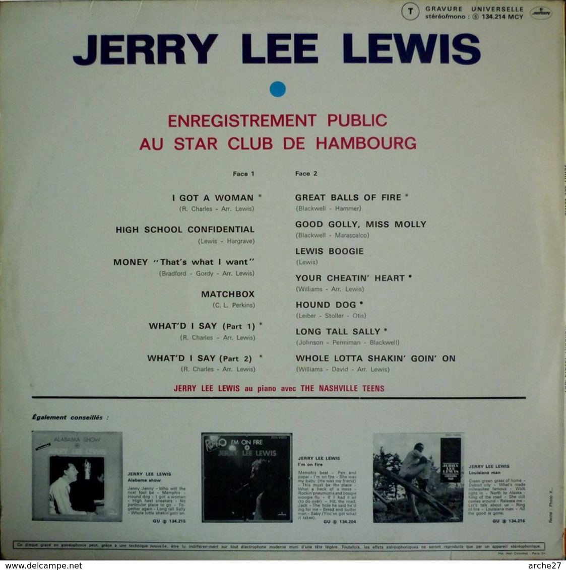 JERRY LEE LEWIS - LP - 33T - Disque Vinyle - Enregistrement Public Au Star Club D'hambourg - 134214 - Rock