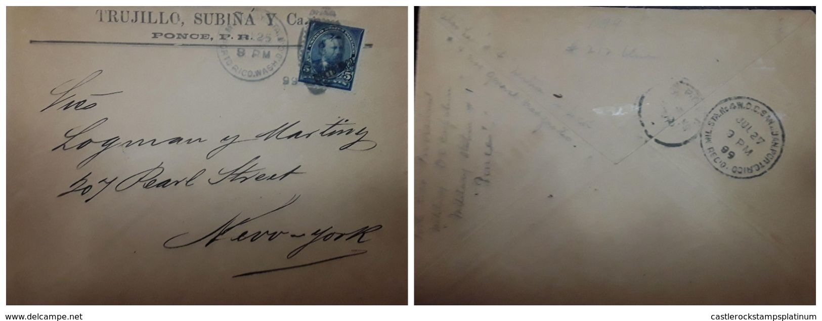 O) 1889 PUERTO RICO - PORTO RICO - US OCCUPATION, ULYSSES GRANT 5c, MILITARY STATION, FROM PONCE P.R TO NEW YORK - Puerto Rico