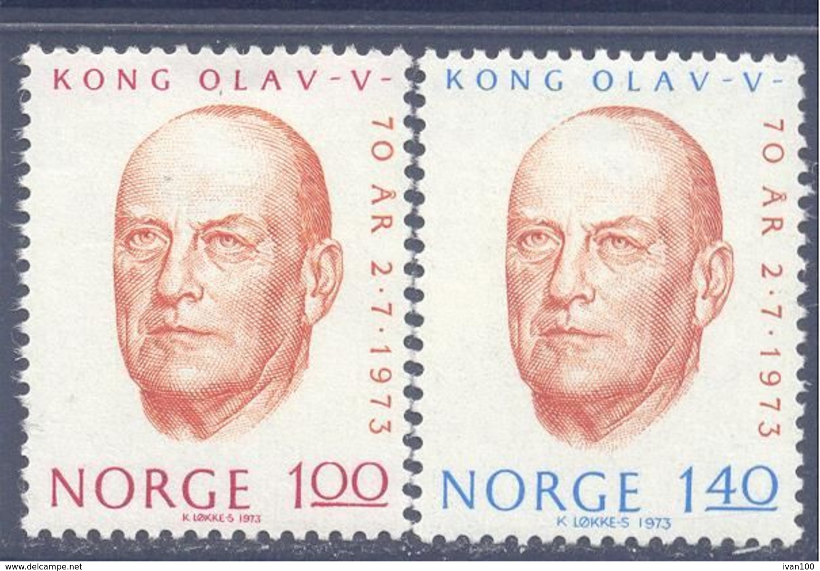 1973. Norway, King Olav V, Mich.664-65, 2v, Mint/** - Ungebraucht
