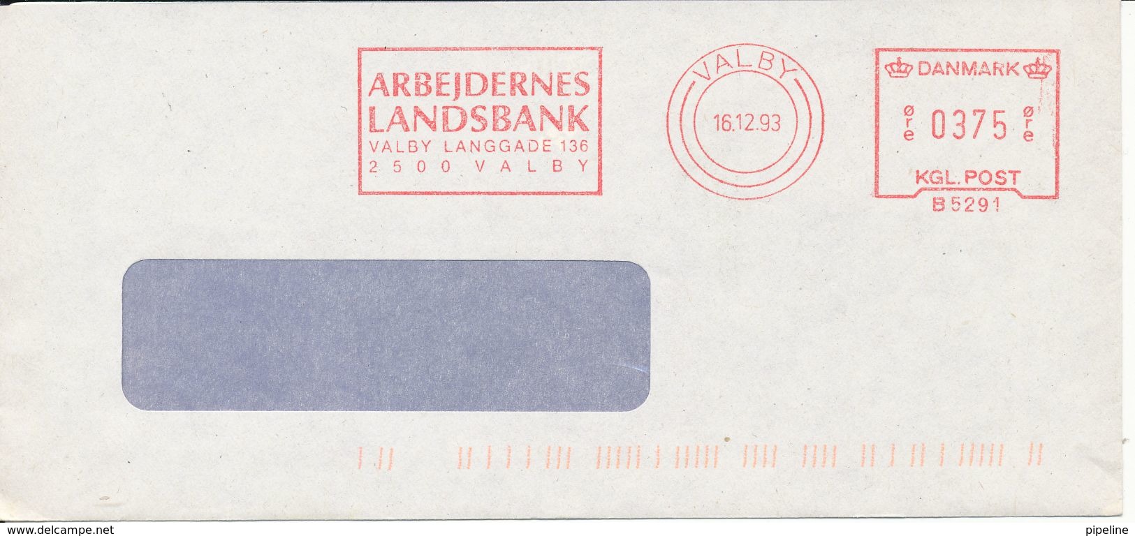 Denmark Bank Cover With Meter Cancel Arbejdernes Landsbank Valby 16-12-1993 - Storia Postale