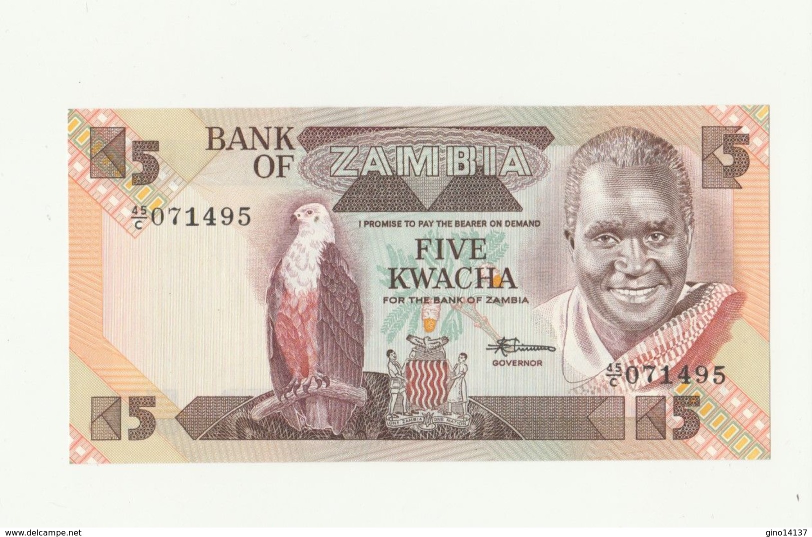 Banconota Nuova Non Circolata BANK OF ZAMBIA 5 FIVE KWACHA - AFRICA - Zambia