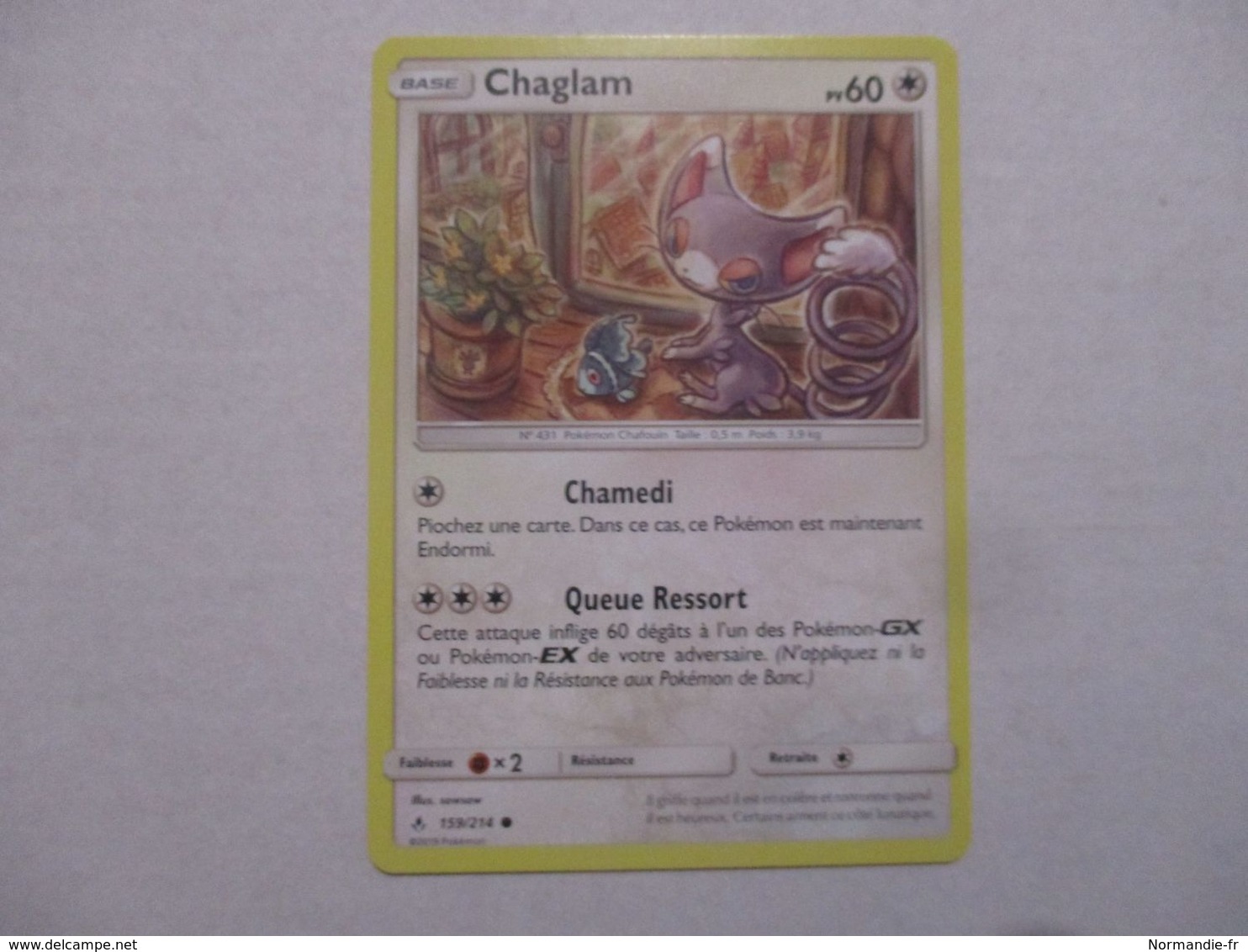 CARTE POKEMON CHAGLAM 60PV 159/214 SÉRIE SOLEIL ET LUNE ALLIANCE INFAILLIBLE 2019 VF COMME NEUVE - Soleil & Lune