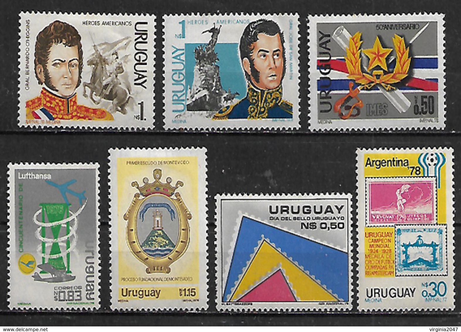 1978 Uruguay Personajes-lufthansa-escudo-dia Del Sello-campeon Mundial Futbol 7v.mint - Uruguay