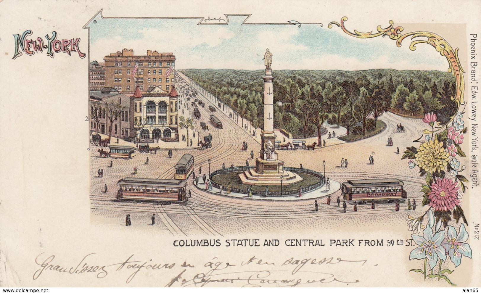 New York City, Columbus Statue & Central Park From 59th Street 1900s Vintage Postcard - Parchi & Giardini