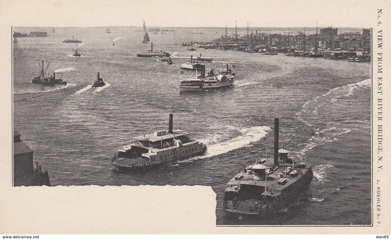 New York City, View From East River Bridge, Boat Traffic, Harbor, C1900s Vintage Postcard - Ponts & Tunnels