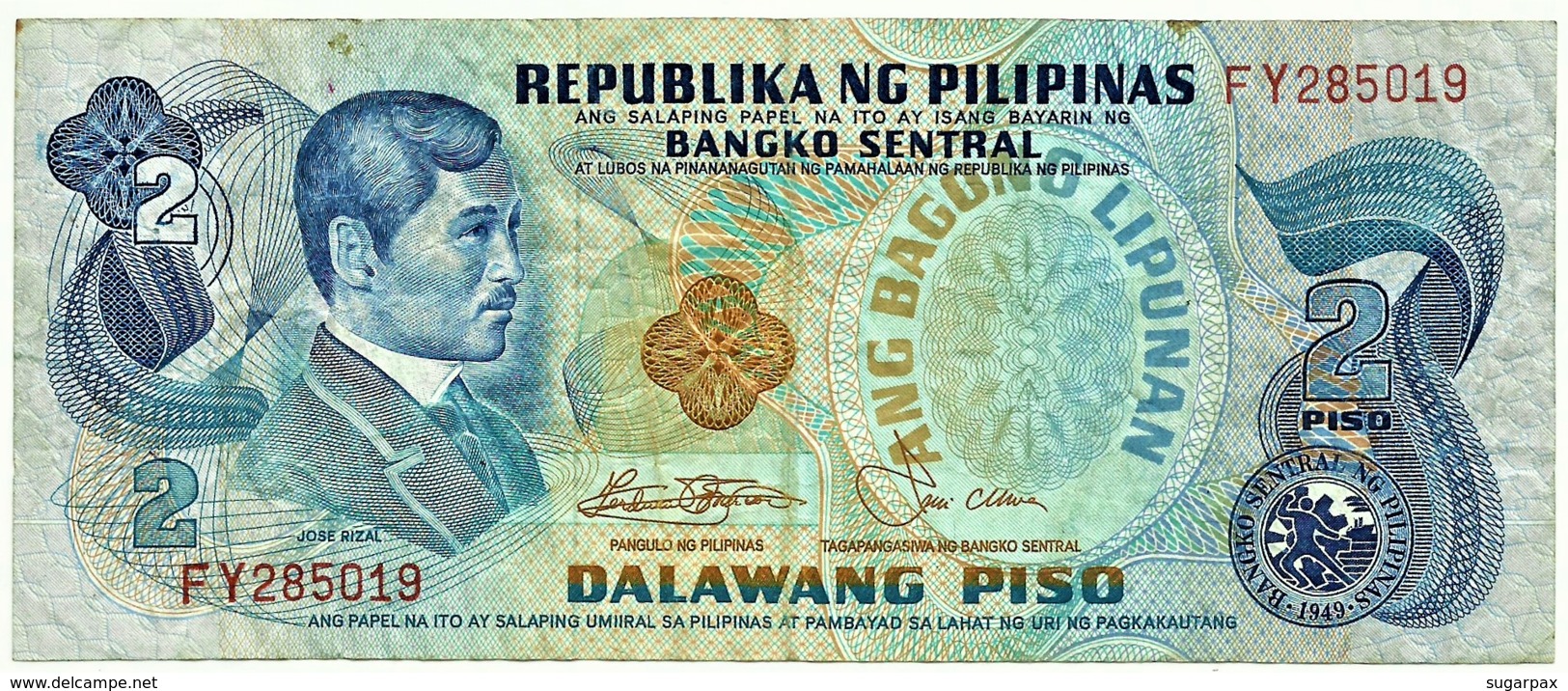 PHILIPPINES - 2 Piso - ND ( 1978 ) - Pick 159.c - Sign. 9 - Serie FY - Seal Type 4 - Jose Rizal - Filipinas - Philippines