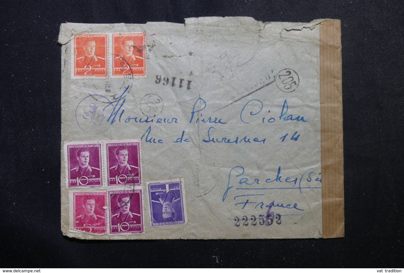 ROUMANIE - Enveloppe De Bucarest Pour La France En 1944 Avec Contrôle Postal, Affranchissement Plaisant - L 63160 - Lettres 2ème Guerre Mondiale