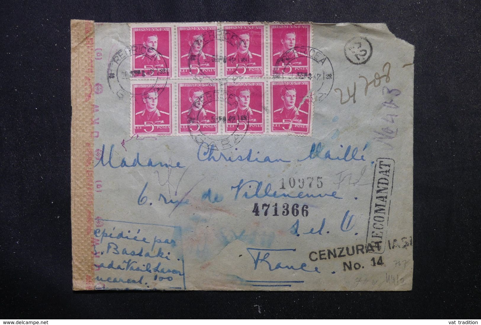 ROUMANIE - Enveloppe De Rebricea Pour La France En 1942 Avec Contrôle Postal, Affranchissement Plaisant - L 63161 - Lettres 2ème Guerre Mondiale
