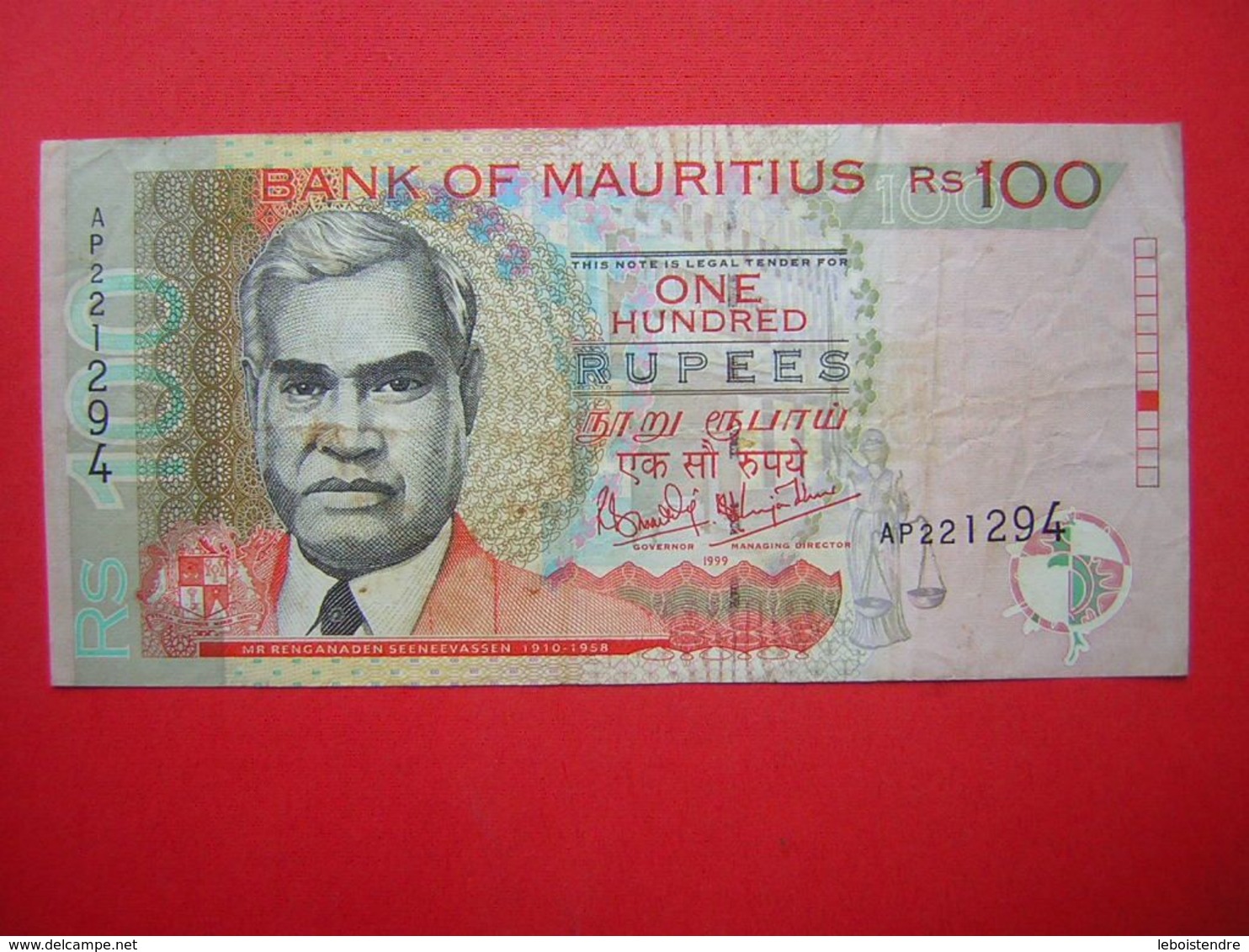 1 BILLET BANK OF MAURITIUS  RS 100 ONE HUNDRED 1999 - Mauricio