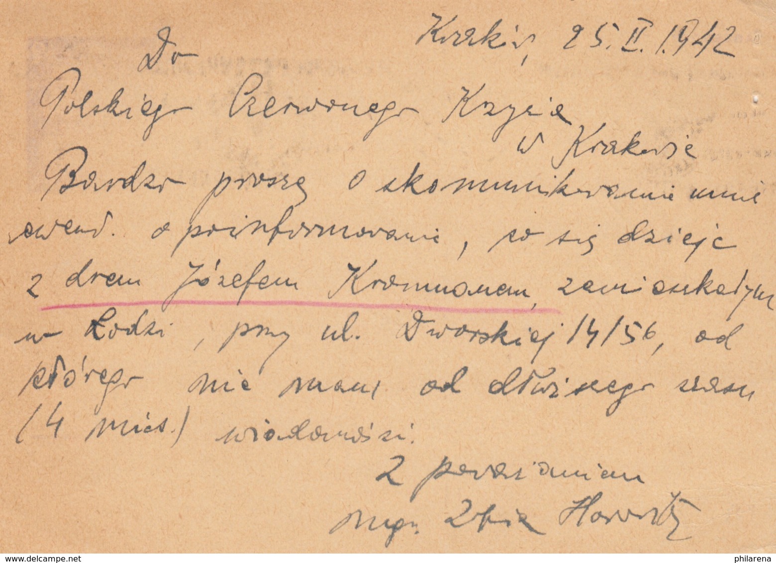 GG Rotes Kreuz: Ganzsache Krakau 25.2.42 - Besetzungen 1938-45