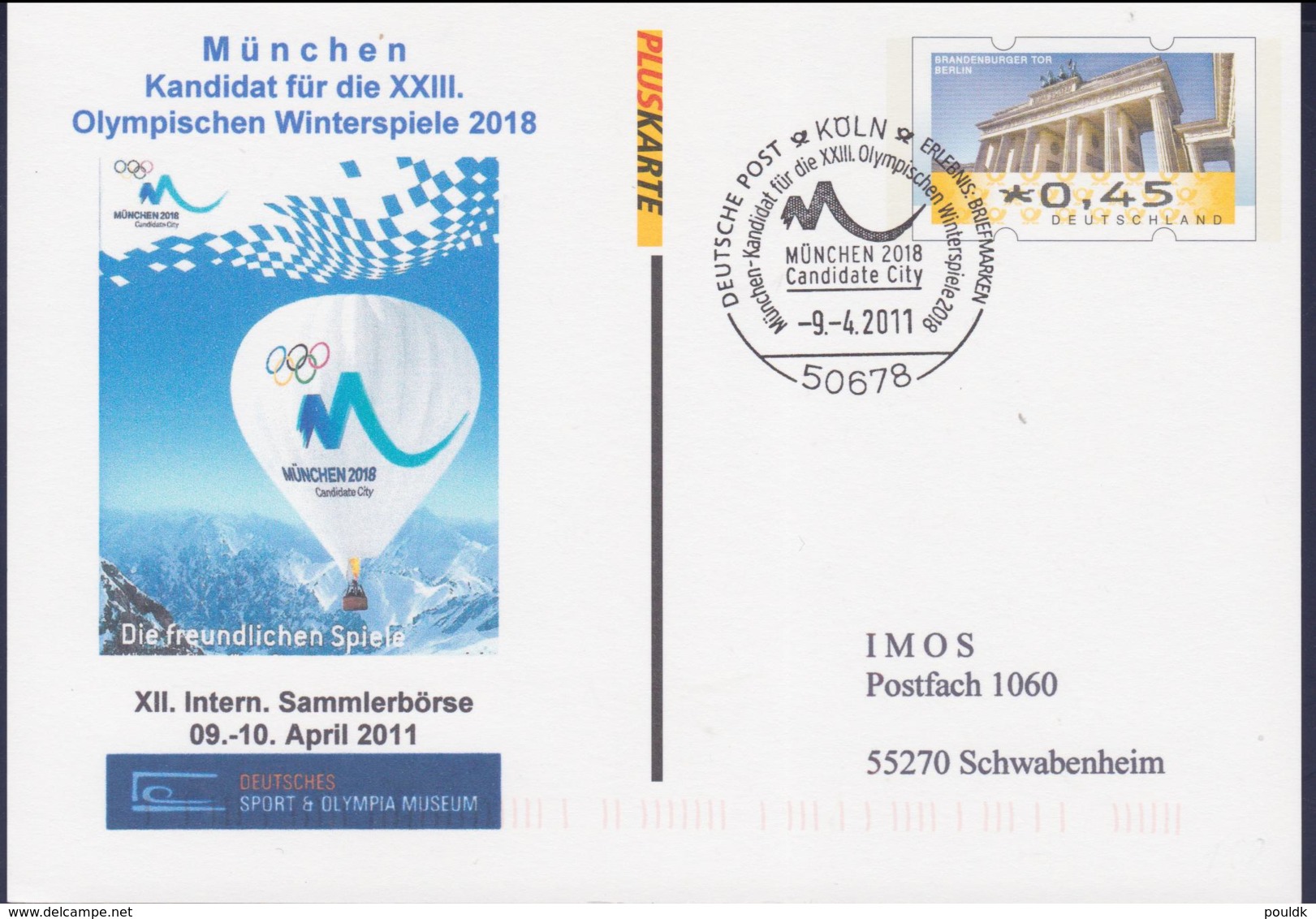 Germany Postal Stationary 2018 Olympic Games - German Candidate München - Used München Candidate City 2011 - Winter 2018: Pyeongchang