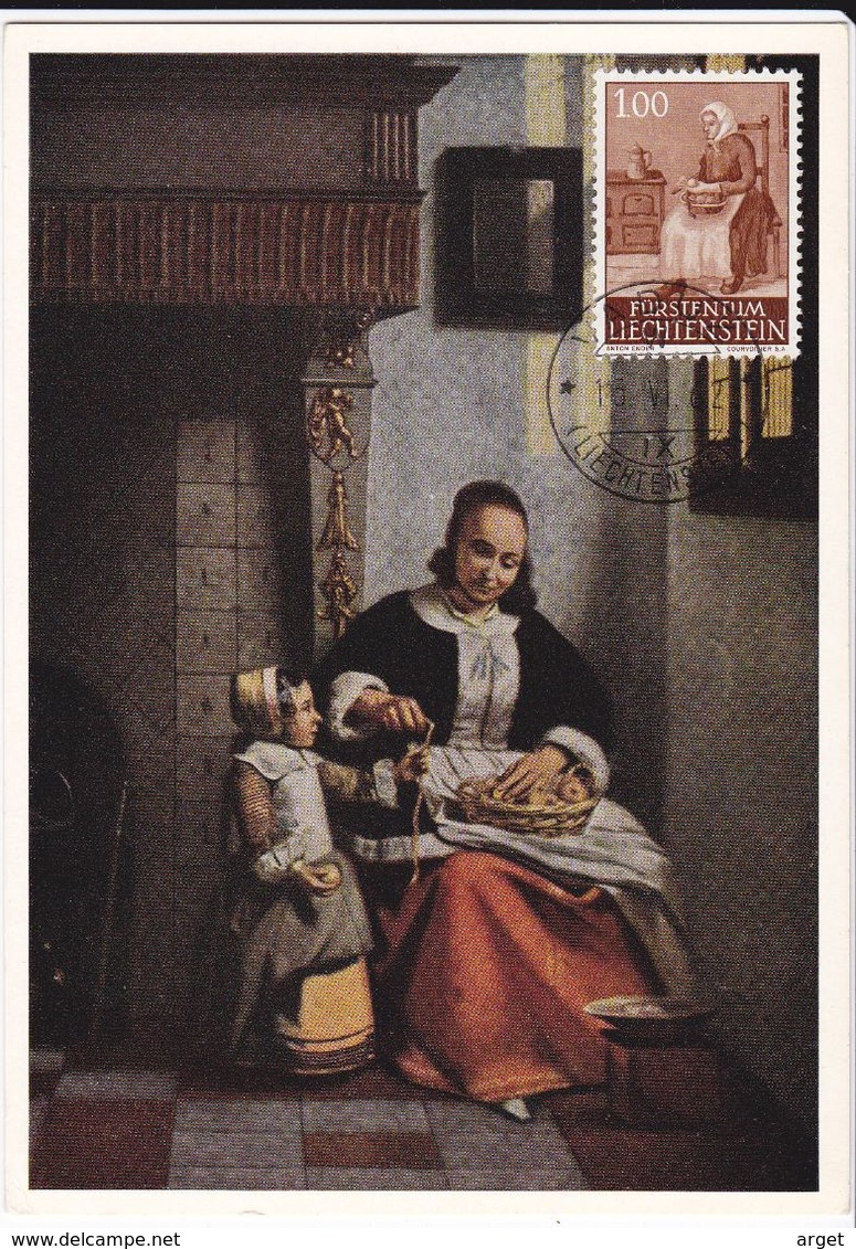 Carte-Maximum LIECHTENSTEIN N° Yvert 347D (Femme Par Pieter DE HOOCH) Obl Sp 1962 - Tarjetas – Máxima