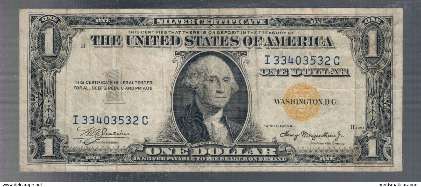 Occupazione Americana Della Sicilia Usa 1 $ Dollaro 1935 A Bollino Giallo Bb+   LOTTO 3277 - Otros & Sin Clasificación