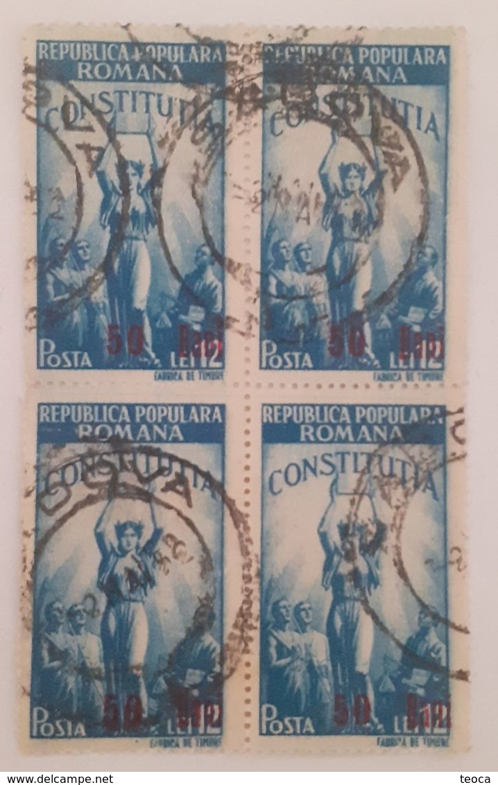 Romania 1952, Mi 1300, BF X4, With SURCHARGE 50bani  Redd Round Cancellation ORSOVA Used - Carnets