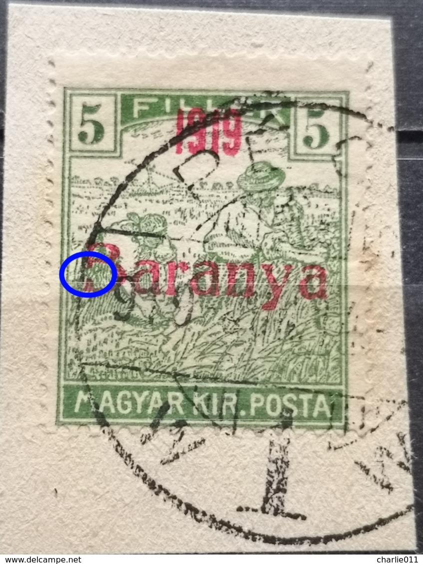 HARVESTERS-5 FIL-OVERPRINT BARANYA 1919- ERROR B  - YUGOSLAVIA - HUNGARY - 1919 - Baranya