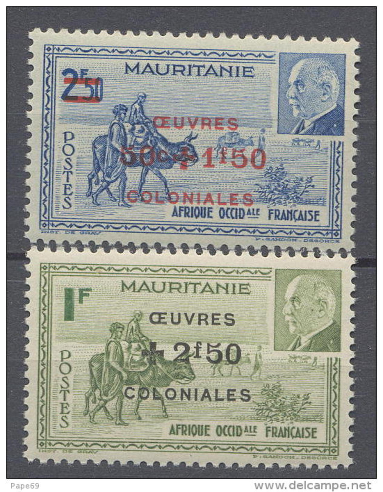 Mauritanie N° 131 / 32  XX  Caravane Et Effigie Du Mal Pétain Surchargés , Les 2 Valeurs Sans Charnière, TB - Ungebraucht