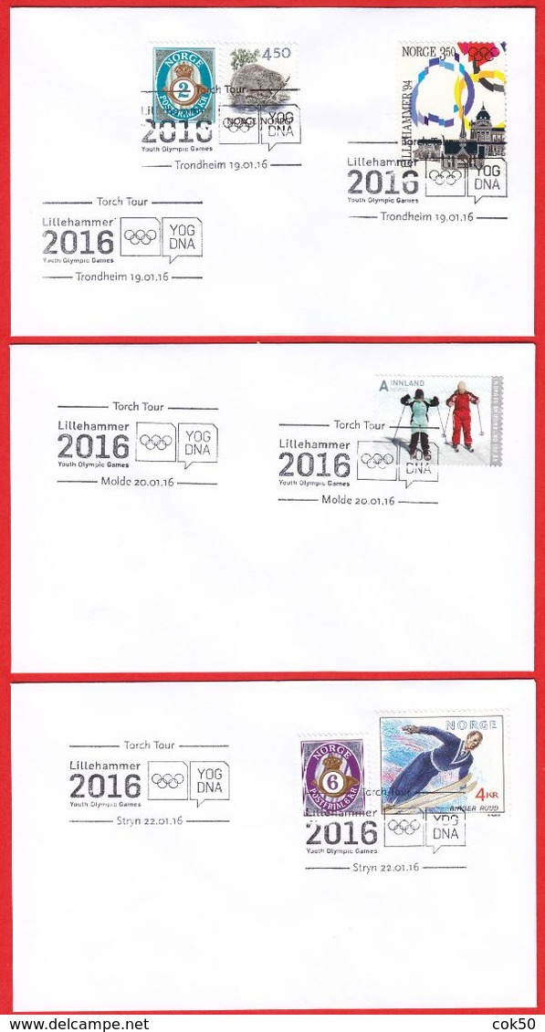 NORWAY - Lillehammer 2016 «Winter Youth Olympics - Torch Tour, Compl. All Postmarks» (read More Below - Study 22 Scans) - Winter 2016: Lillehammer (Olympische Jeugdspelen)