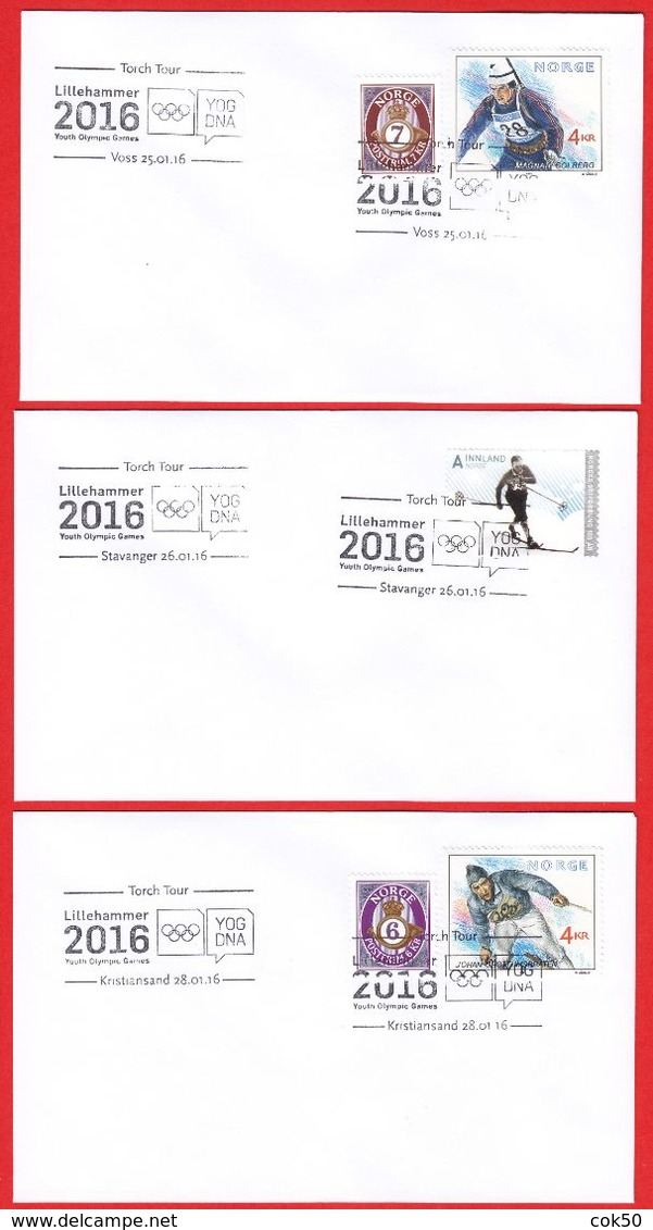 NORWAY - Lillehammer 2016 «Winter Youth Olympics - Torch Tour, Compl. All Postmarks» (read More Below - Study 22 Scans) - Invierno 2016: Lillehammer (Juegos Olímpicos De La Juventud)