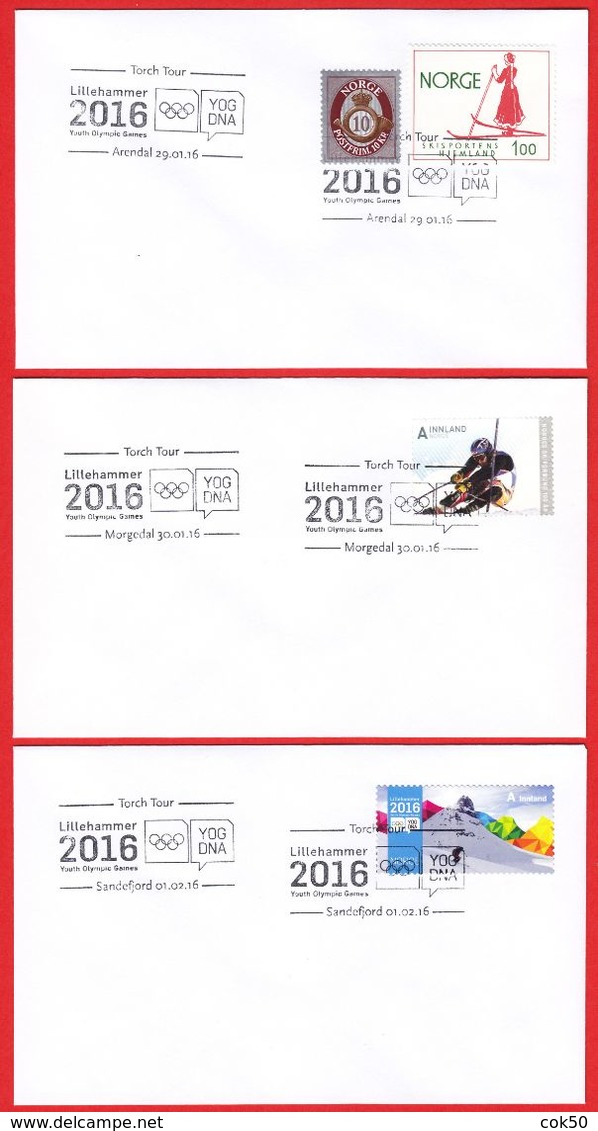 NORWAY - Lillehammer 2016 «Winter Youth Olympics - Torch Tour, Compl. All Postmarks» (read More Below - Study 22 Scans) - Hiver 2016: Lillehammer (JO De La Jeunesse)