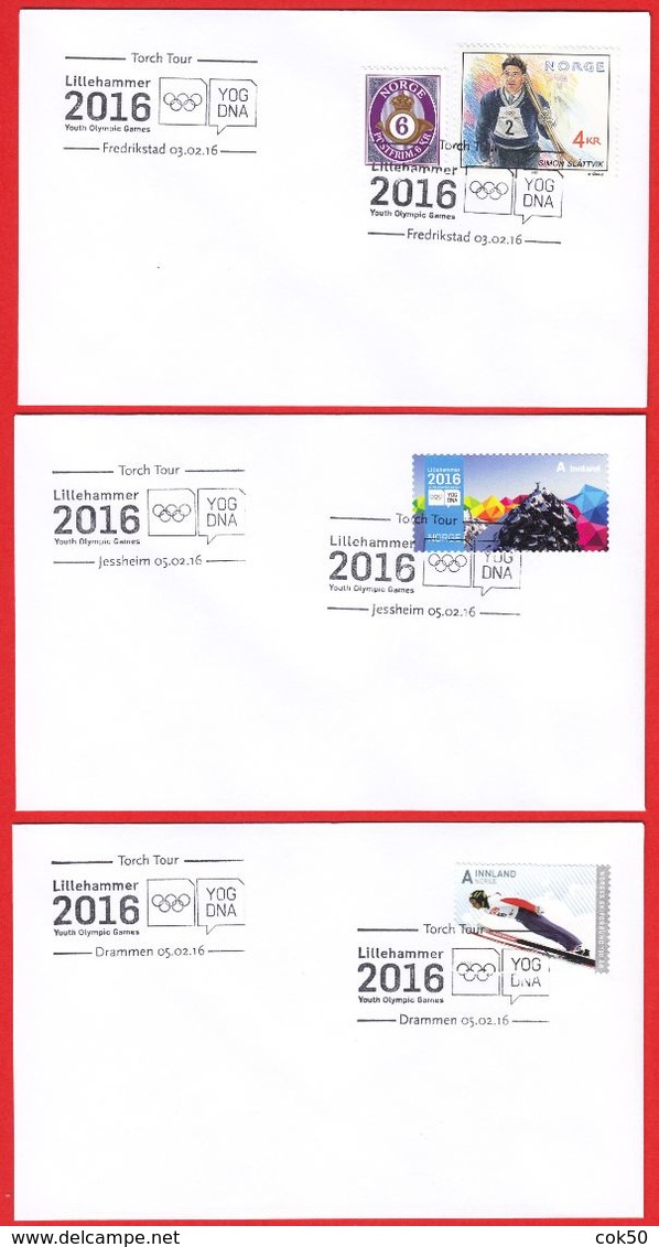 NORWAY - Lillehammer 2016 «Winter Youth Olympics - Torch Tour, compl. all postmarks» (read more below - study 22 scans)